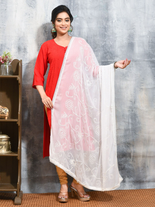 swatika Swatika Ethnic Motifs Embroidered Thread Work Chiffon Dupatta
