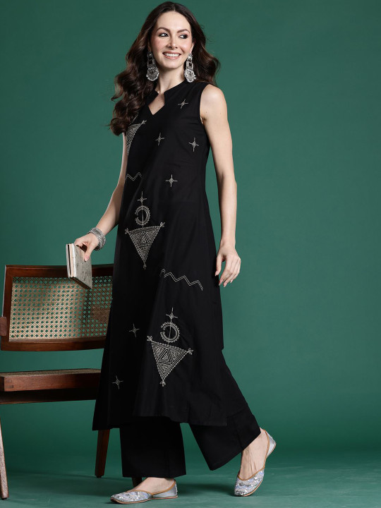 Indo Era Embroidered A-Line Top With Trousers Co-Ords