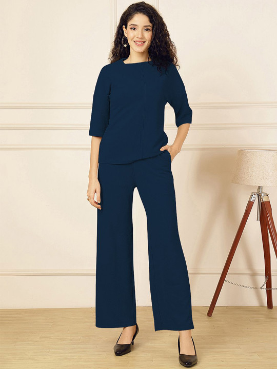 Selvia Round Neck Top With Trousers Co-Ords