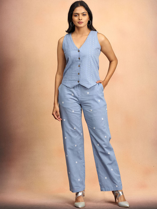 The Woman Store Printed Pure Cotton Top With Trousers Co-Ords