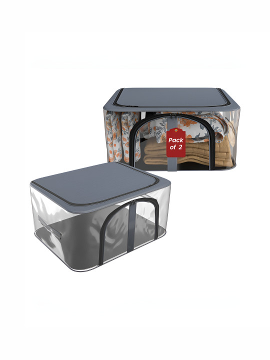 Aura Grey Pack of 2 Pvc Transparent Zip Lock Saree Cover Wardrobe Organiser Storage Bag