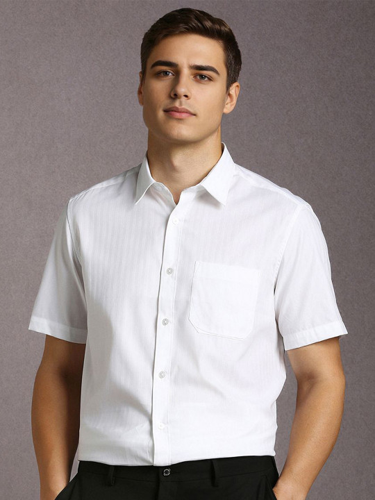 Louis Philippe Spread Collar Cotton Shirt