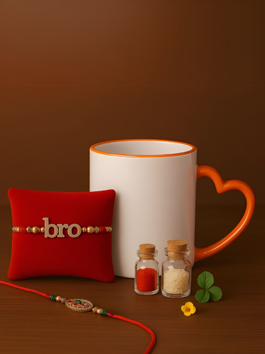 INTERNATIONAL GIFT Set Of 2 Rakhi With Roli Chawal & Mug
