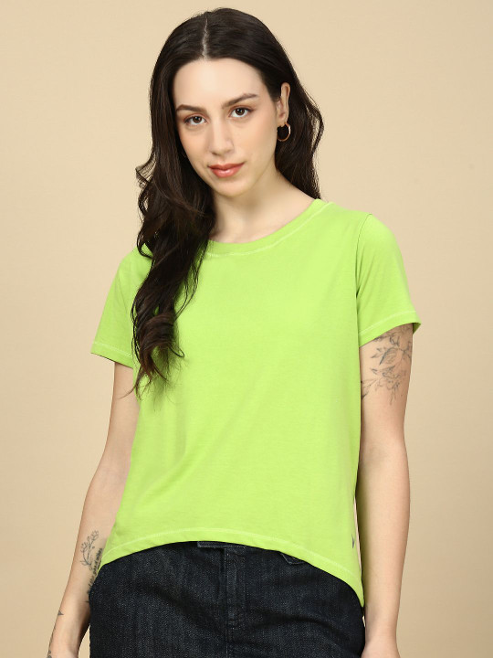 PYNK Round Neck Short Sleeves Pure Cotton T-shirt