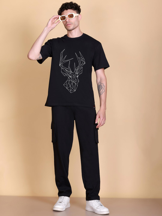TOGS & TERRE Printed Pure Cotton Round Neck T-Shirt & Trousers Co-Ords