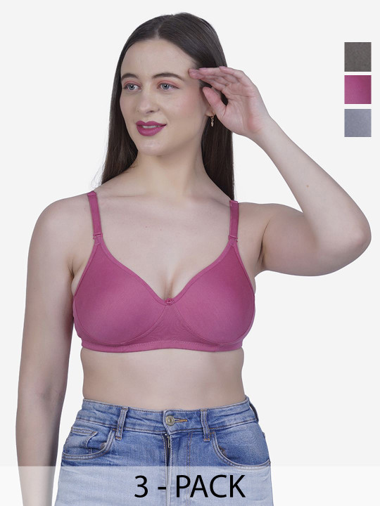 SHYAM SONS FLAIR Navya Pack Of 3 Full Coverage Cotton Lightly Padded T-shirt Bras