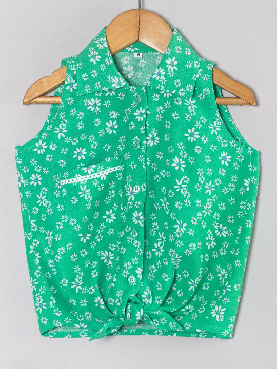 Tangerine Closet Girls Floral Print Cotton Shirt Style Top