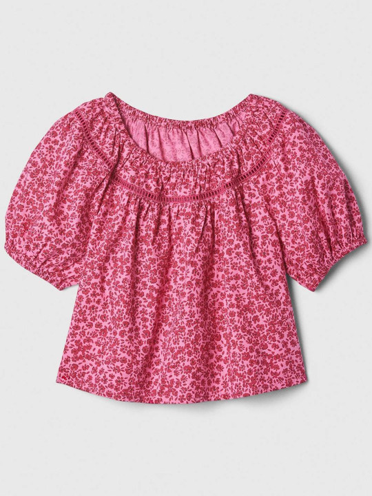 GAP Girls Floral Print Puff Sleeves Pure Cotton Top
