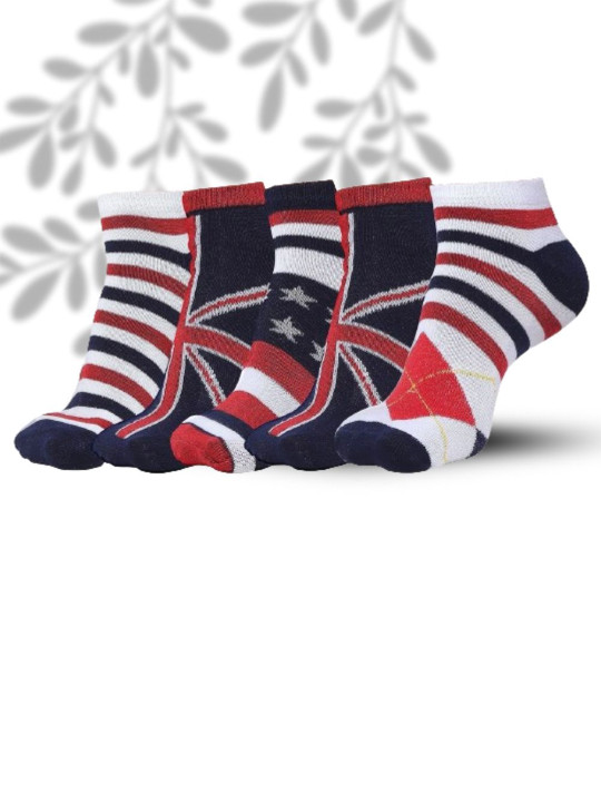 MJE Men Pack Of 5 Patterned Ankle Length Socks
