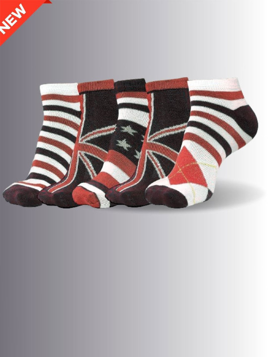 MJE Men Pack Of 5 Patterned Cotton Ankle Length Socks
