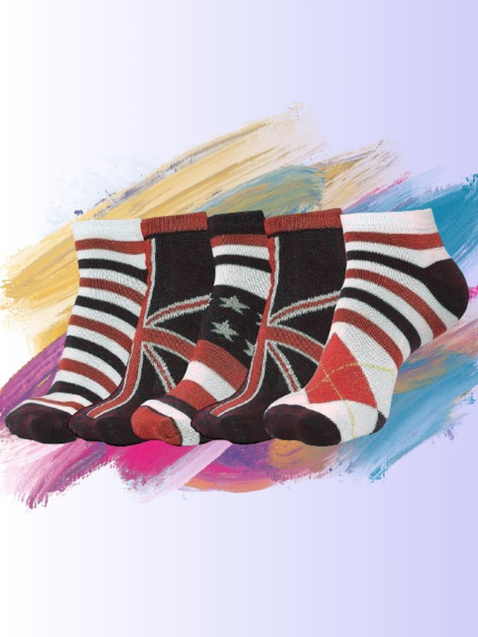MJE Men Pack Of 5 Patterned Ankle Length Socks