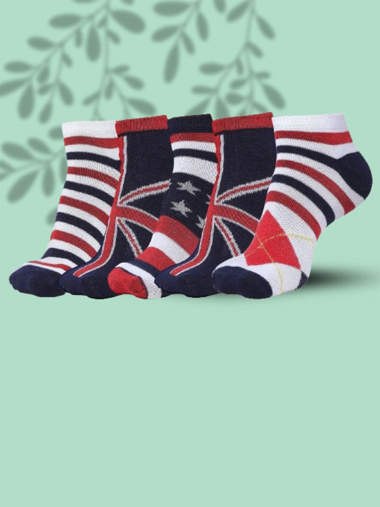 MJE Men Pack Of 5 Patterned Cotton Ankle Length Socks
