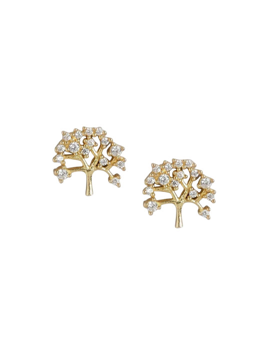 Bling Queen Stainless Steel Gold-Plated Cubic Zirconia Studded Contemporary Studs