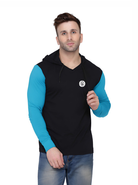 BEYOU FASHION Men Colourblocked Hooded Cotton Slim Fit T-shirt