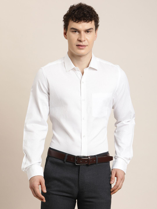 Turtle Classic Textured Spread Collar Formal Slim Fit Pure Cotton Shirt