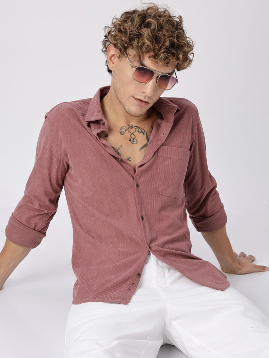 HERE&NOW Slim Fit Vertical Striped Corduroy Casual Shirt