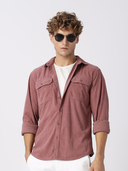 HERE&NOW Regular Fit Vertical Striped Corduroy Opaque Casual Shirt