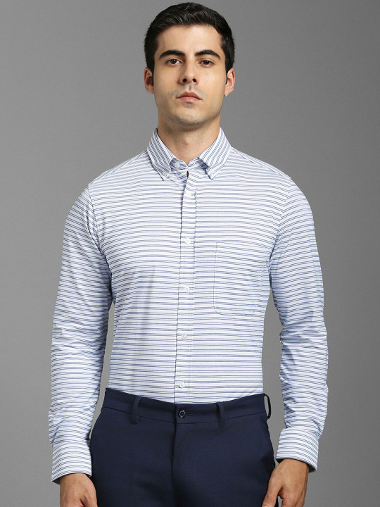 Louis Philippe Slim Fit Striped Spread Collar Cotton Formal Shirt