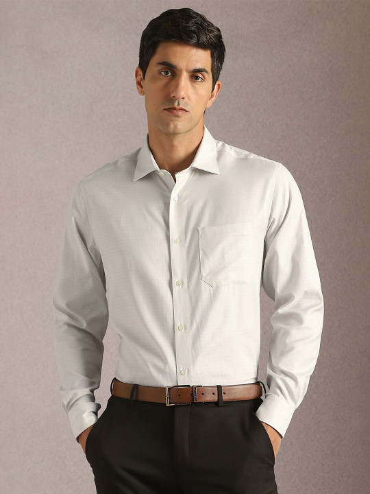 Louis Philippe Textured Spread Collar Pure Cotton Formal Shirt