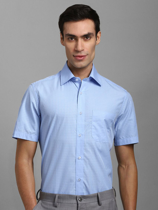 Louis Philippe Checked Spread Collar Formal Shirt