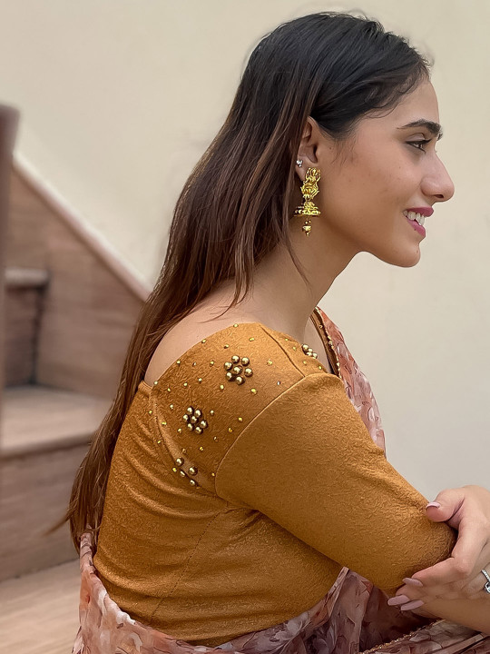 Bindigasm's Advi Embroidered Beads and Stones Stretchable Saree Blouse