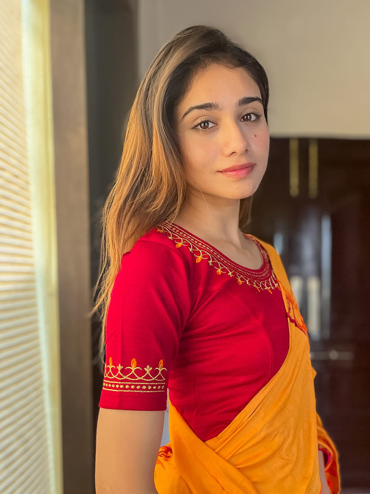 Bindigasm's Advi Embroidered Stretchable Jacquard Saree Blouse