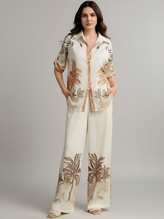 all about you Printed Shirt With Trousers Co-Ords Set