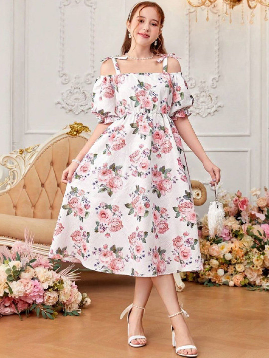 YK Floral Print Fit & Flare Dress