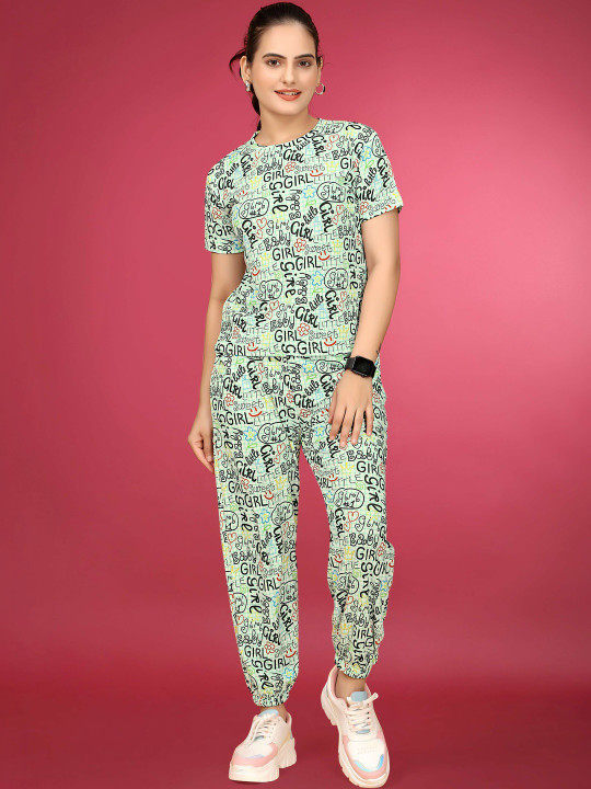 JK Creation Printed Round Neck T-Shirt & Joggers Co-Ords