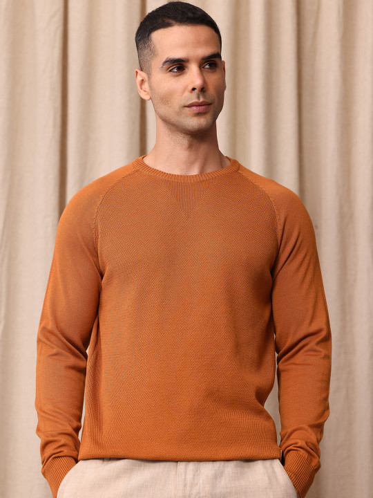 Mr Bowerbird Pure Cotton Tailored Fit Self-Design Pullover Sweater