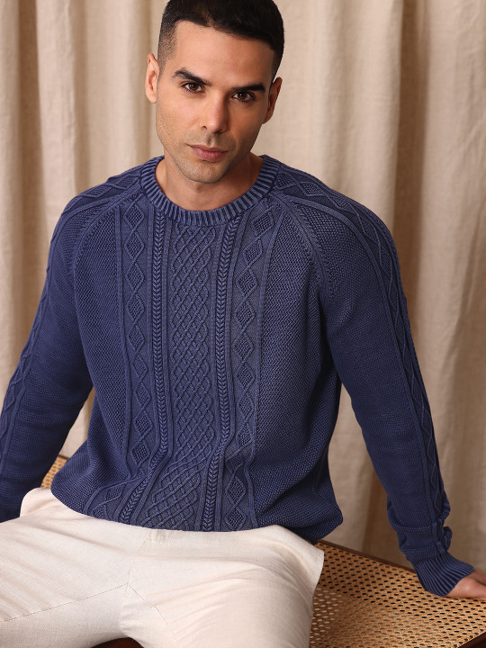 Mr Bowerbird Pure Cotton Tailored Fit Cable Knit Pullover Sweater
