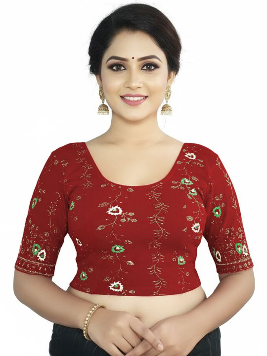 PU FASHION Embellished Round Neck Saree Blouse