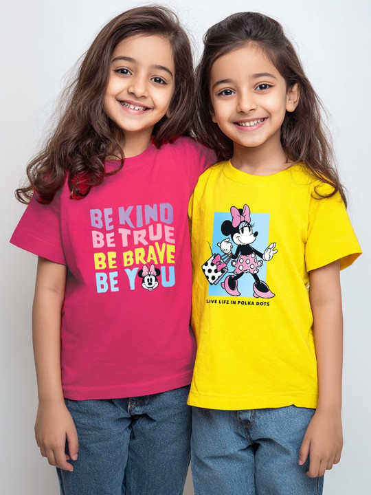 Nauti Nati Girls Pack Of 2 Minnie Mouse Printed Pure Cotton T-shirts