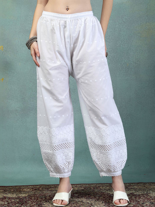 Moda Rapido Women Embroidered Chikankari Loose Fit Cotton Salwar