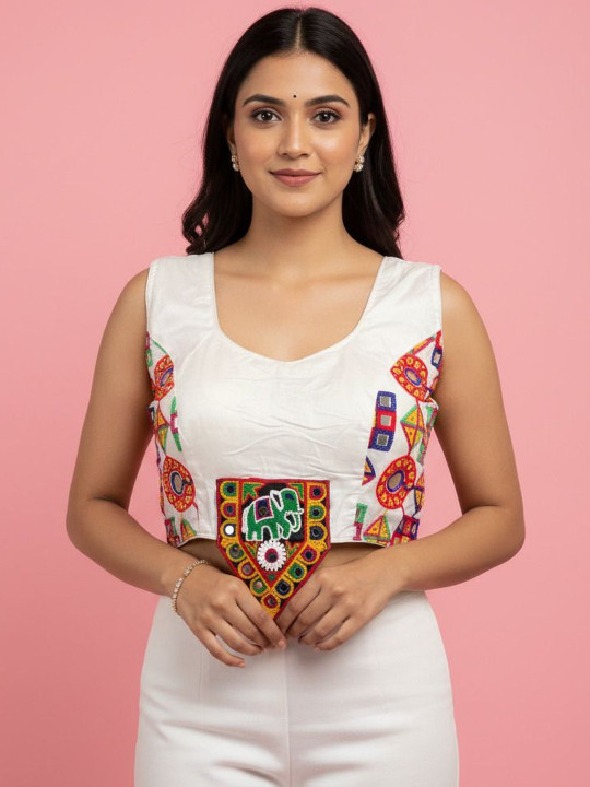 HERE&NOW Embroidered Round Neck Saree Blouse