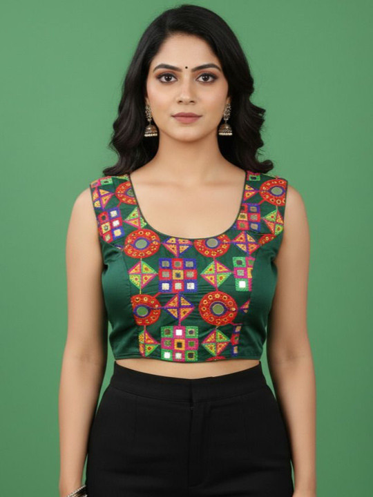 HERE&NOW Embroidered Round Neck Saree Blouse