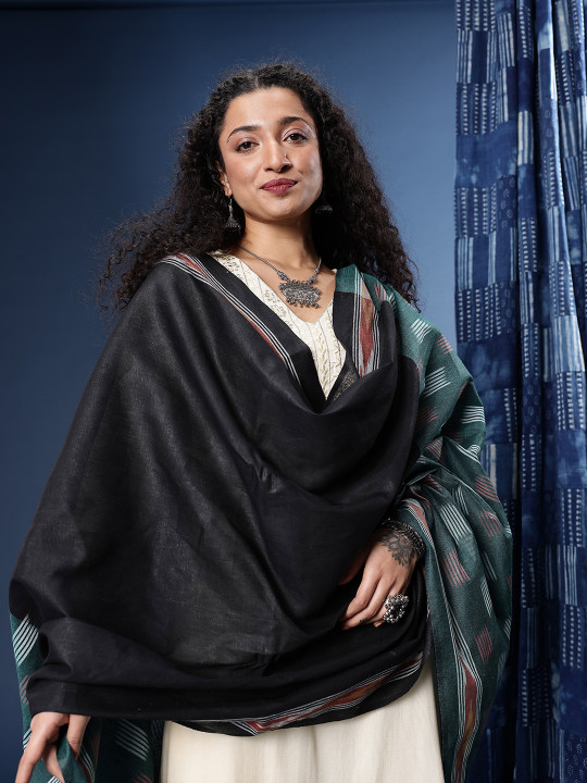 Taavi Woven Design Pure Cotton Ikat Dupatta
