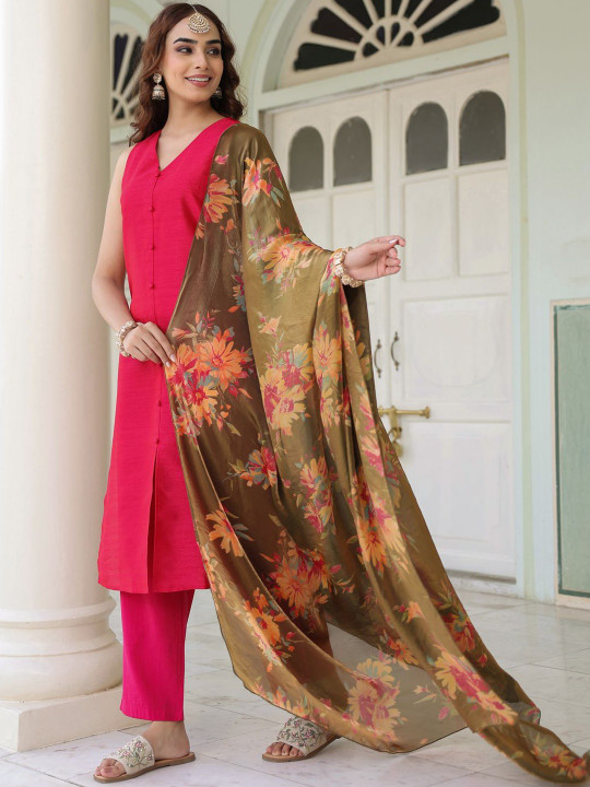 anayna Women Floral Regular Kurta with Trousers & With Dupatta