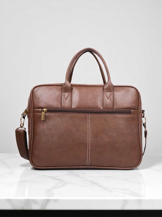 GBK Men Textured Leather Laptop Bag