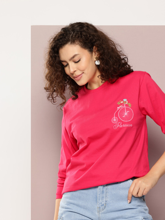 DILLINGER Womens Oversized Long Sleeve Embroidery Tshirt