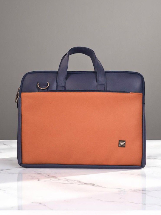 GBK Men Colourblocked Leather Laptop Bag