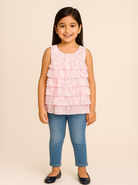 Miyo Pink Floral Ruffles Regular Top