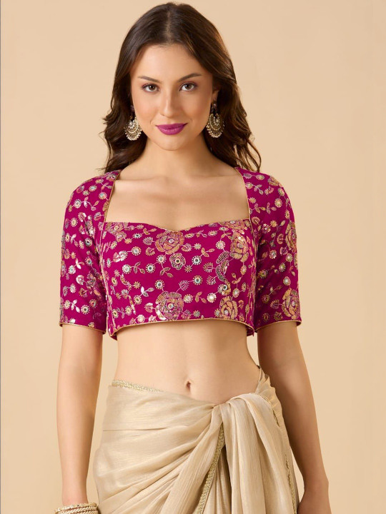 SALWAR STUDIO Embroidered Sweetheart Neck Saree Blouse