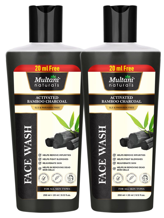 Multani Naturals Set Of 2 Activated Bamboo Charcoal Face Wash - 270 ml Each