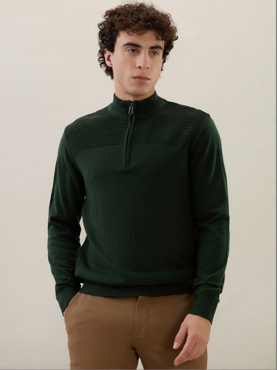 Raymond Self Design Acrylic Round Neck Ribbed Pullover