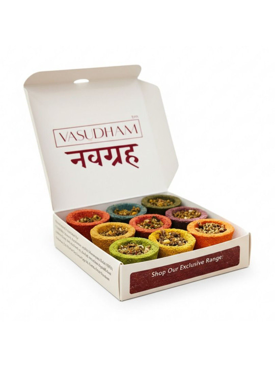VASUDHAM 9Pcs Brown Eco-Friendly 100%-Natural Navgrah Shanti Loban Cups