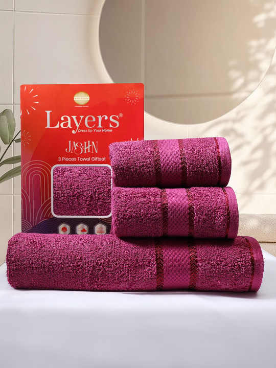 Layers Magenta 3 Piece Cotton 380 GSM Towel Set