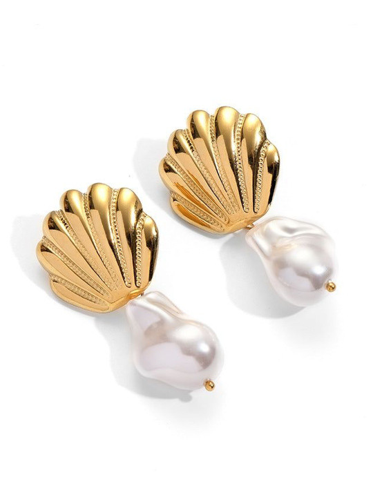 QUECY Stainless Steel Gold-Plated Geometric Drop Earrings