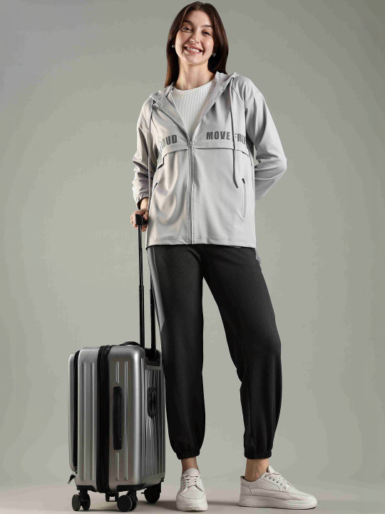 DOMIN8 Women Raglan Sleeve Hoodie with Stylish Flap & Functional Zipper Pockets