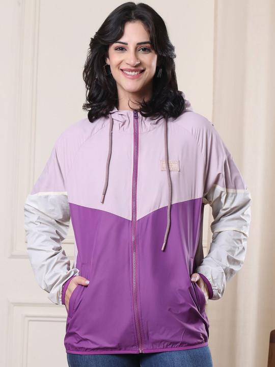 HERE&NOW Women Colourblocked Lightweight Woven Jacket